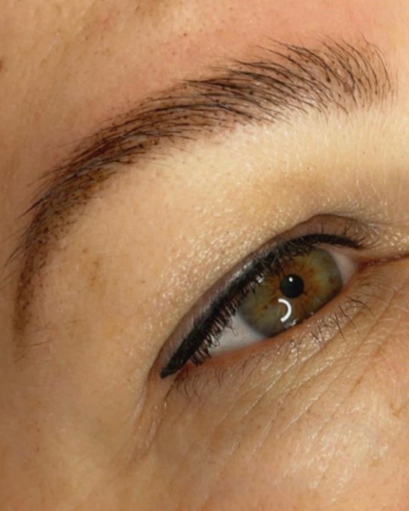 Hair-stroke brow with eyeliner