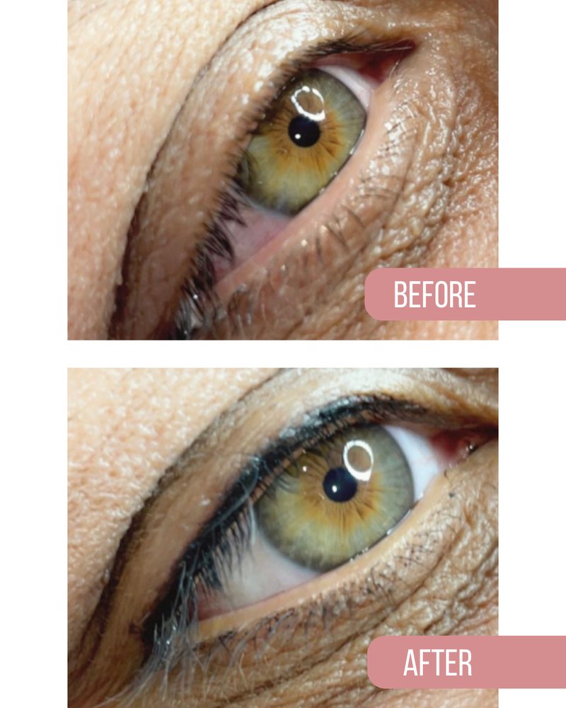 Eyeliner before, above, and after, below