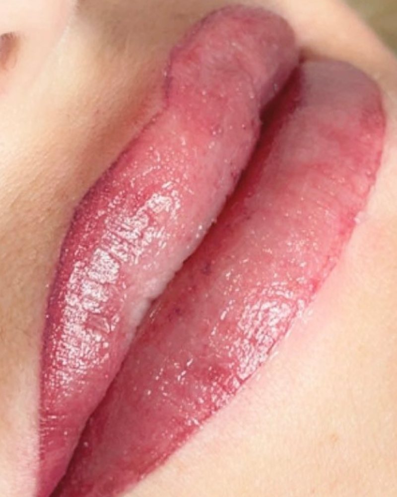Close-up of permanent lip color