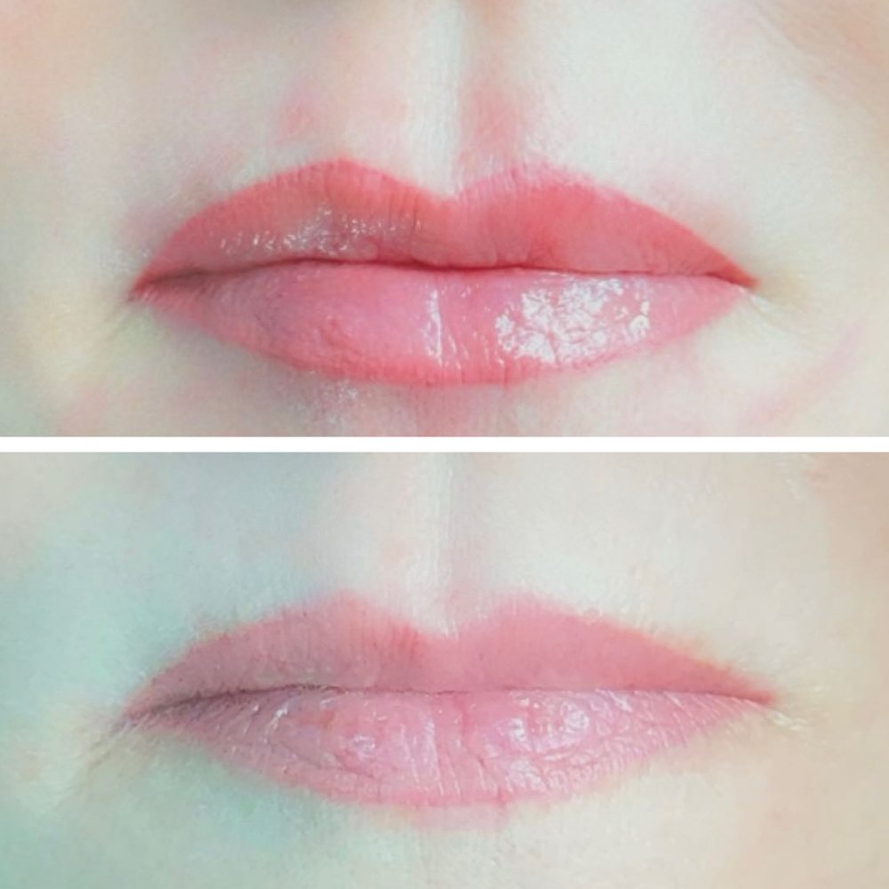 Two views of a permanent lip color result